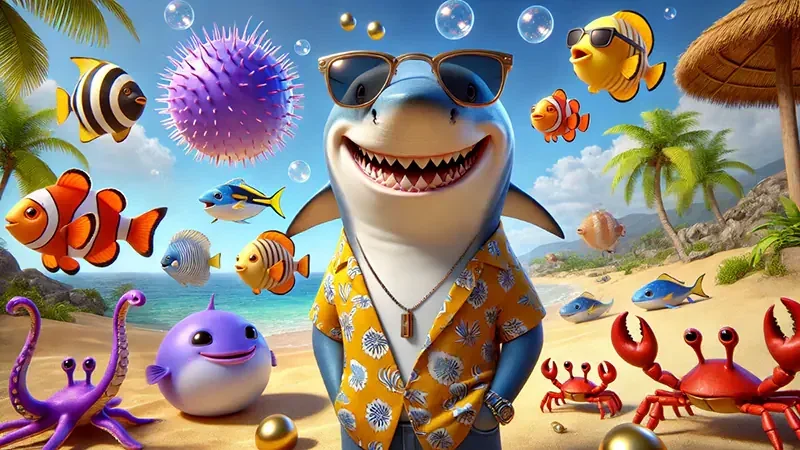 Arena tembak ikan mobile dengan meriam dan efek cahaya bawah laut
